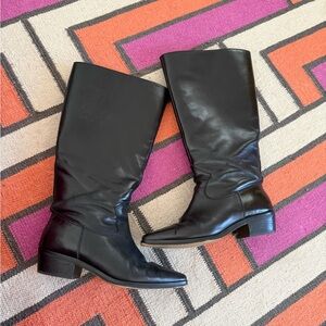 Vince Camuto Extra Wide Calf 10 Black Leather Mid-Calf Low Heel/Flat Boots